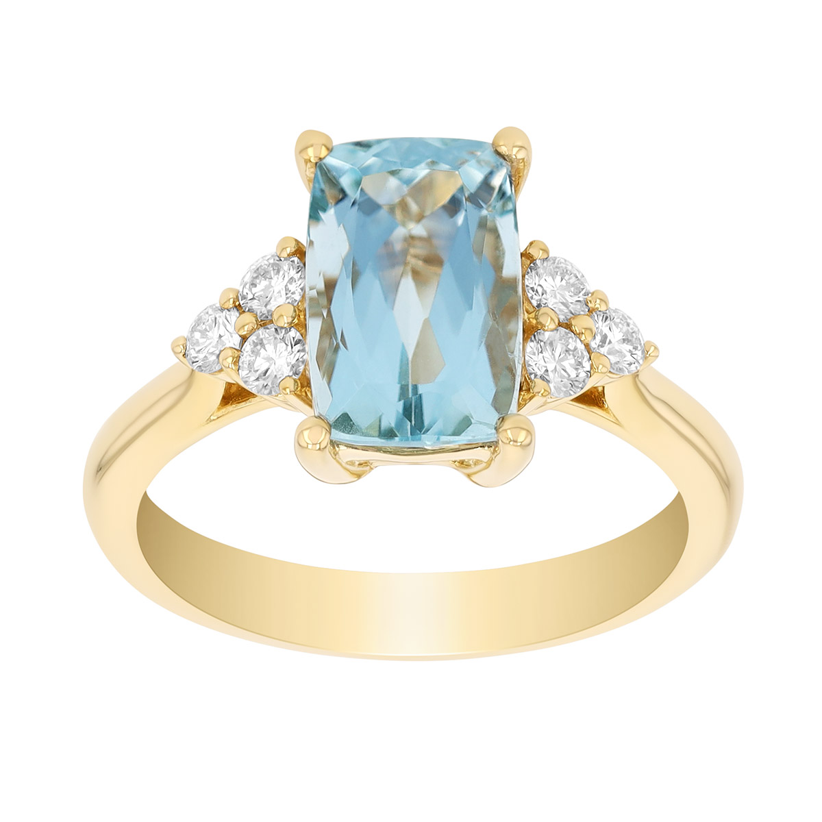 Emerald Cut Aquamarine & Diamond Cluster Ring in Yellow Gold
