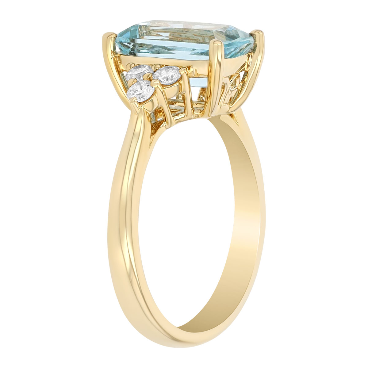 Emerald Cut Aquamarine & Diamond Cluster Ring in Yellow Gold