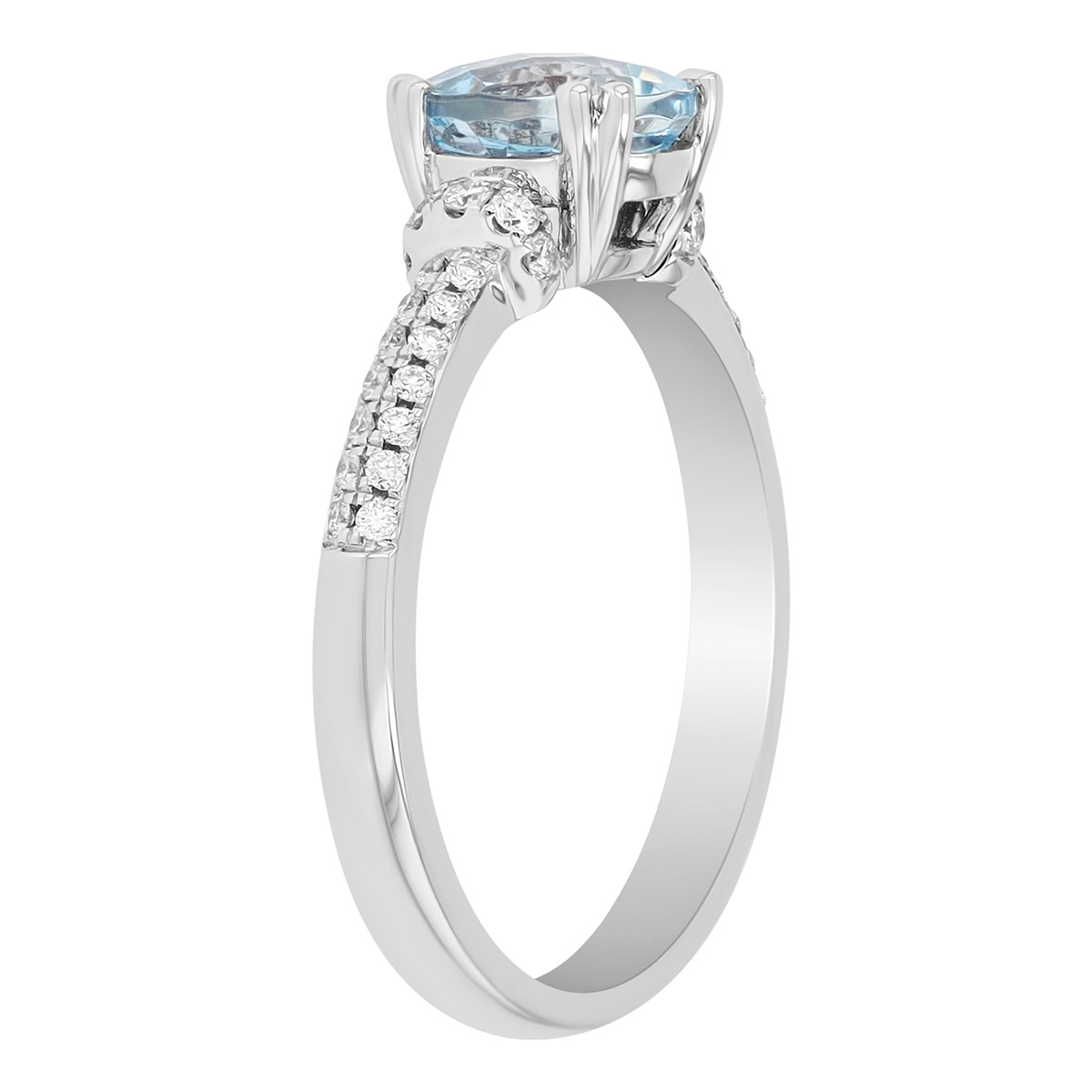 Round Aquamarine & Diamond Pavé Ring in White Gold