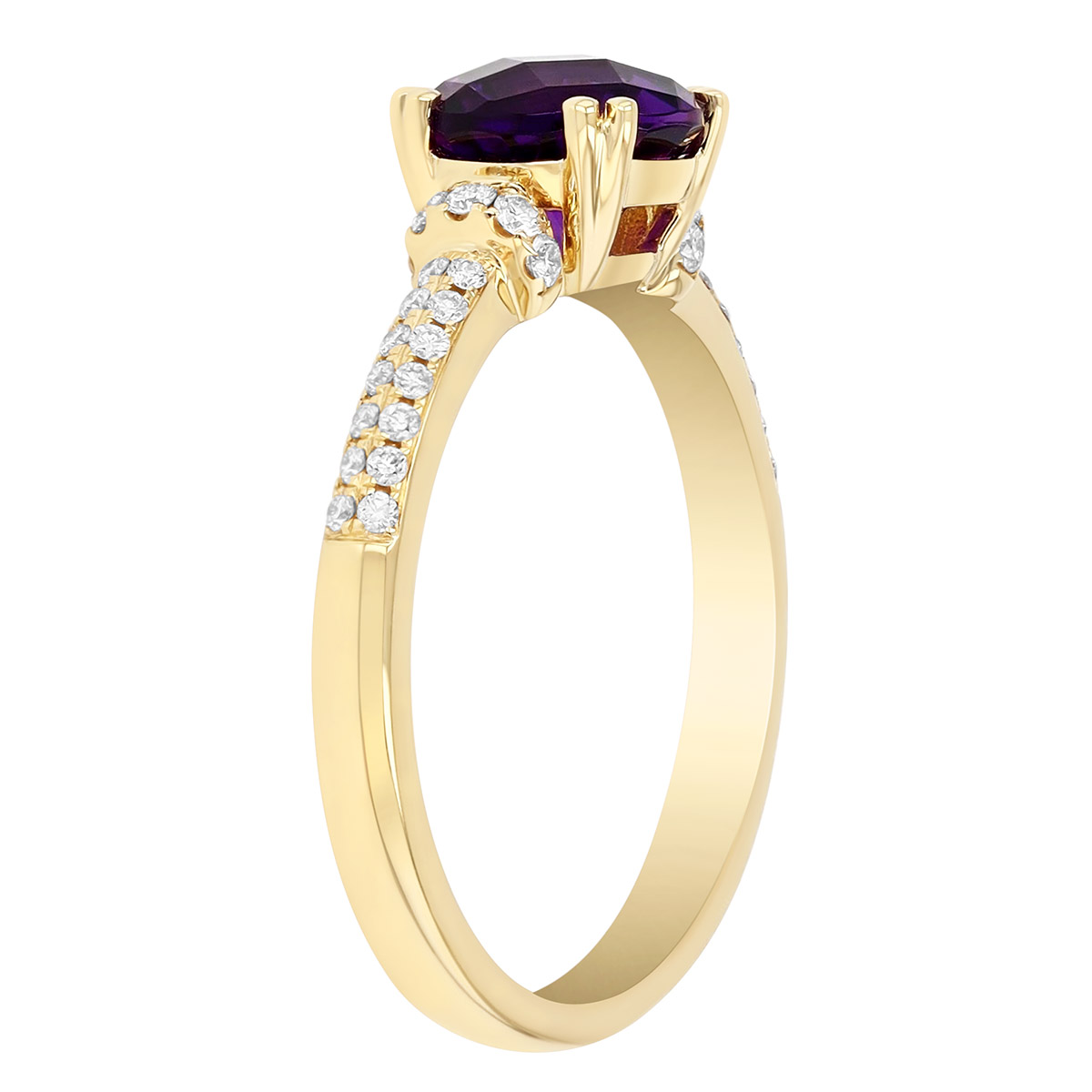 Round Amethyst & Diamond Pavé Ring in Yellow Gold