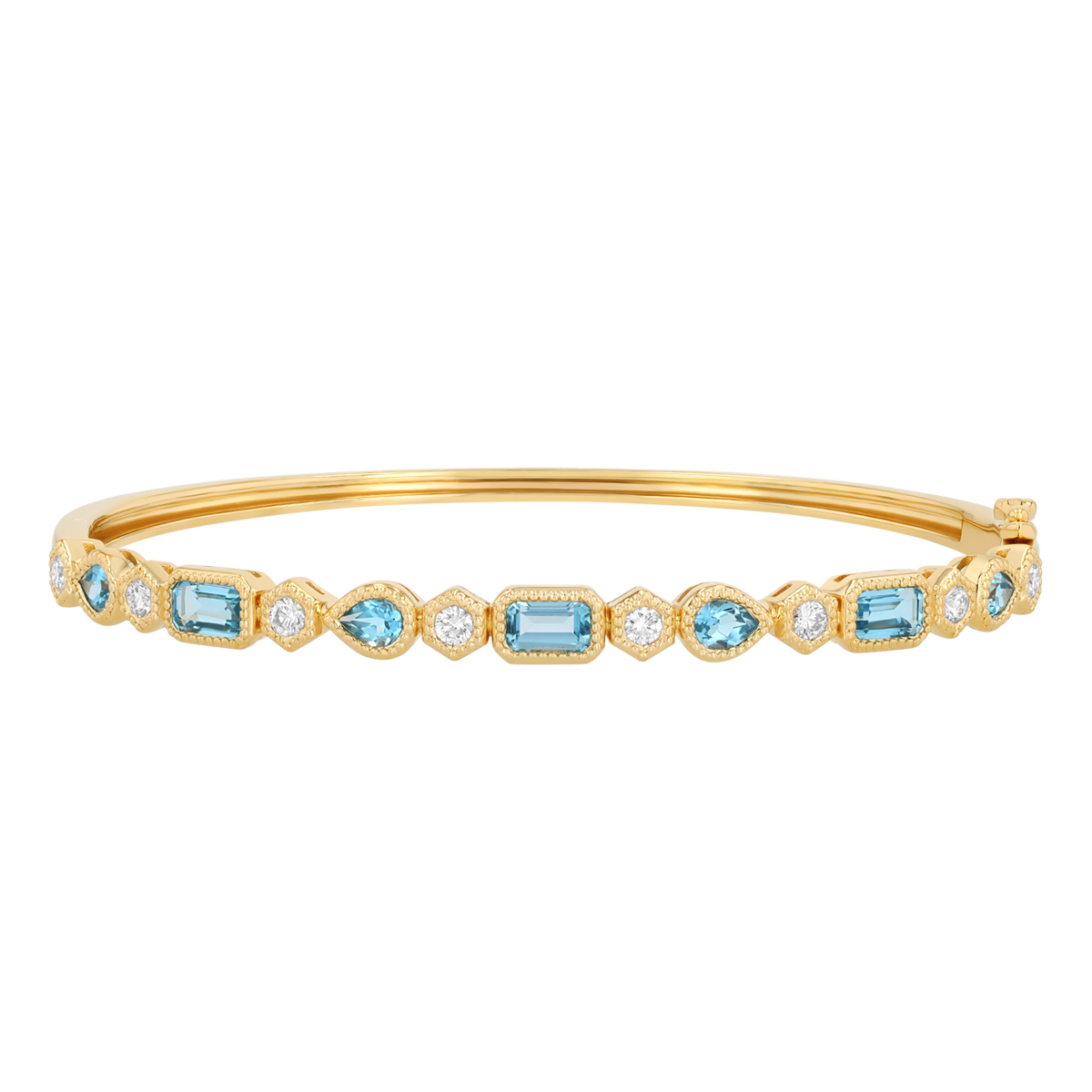 Mixed Shape Topaz & Diamond Bangle Bracelet in Yellow Gold