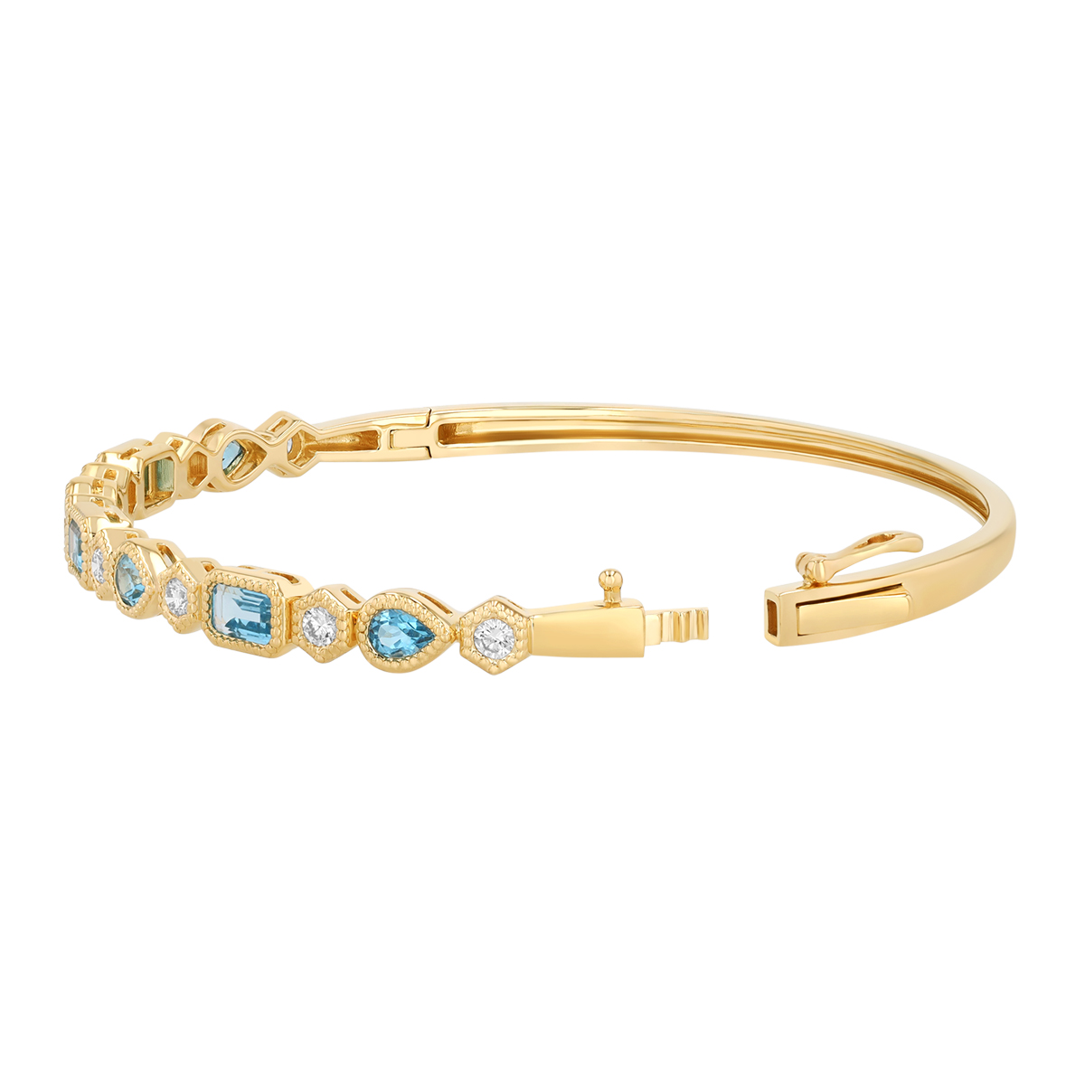 Mixed Shape Topaz & Diamond Bangle Bracelet in Yellow Gold