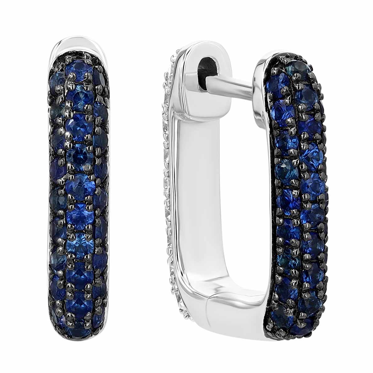 Sapphire & Diamond Pavé Reversible Square Hoop Earrings in White Gold