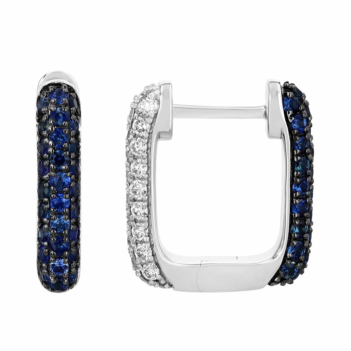 Sapphire & Diamond Pavé Reversible Square Hoop Earrings in White Gold
