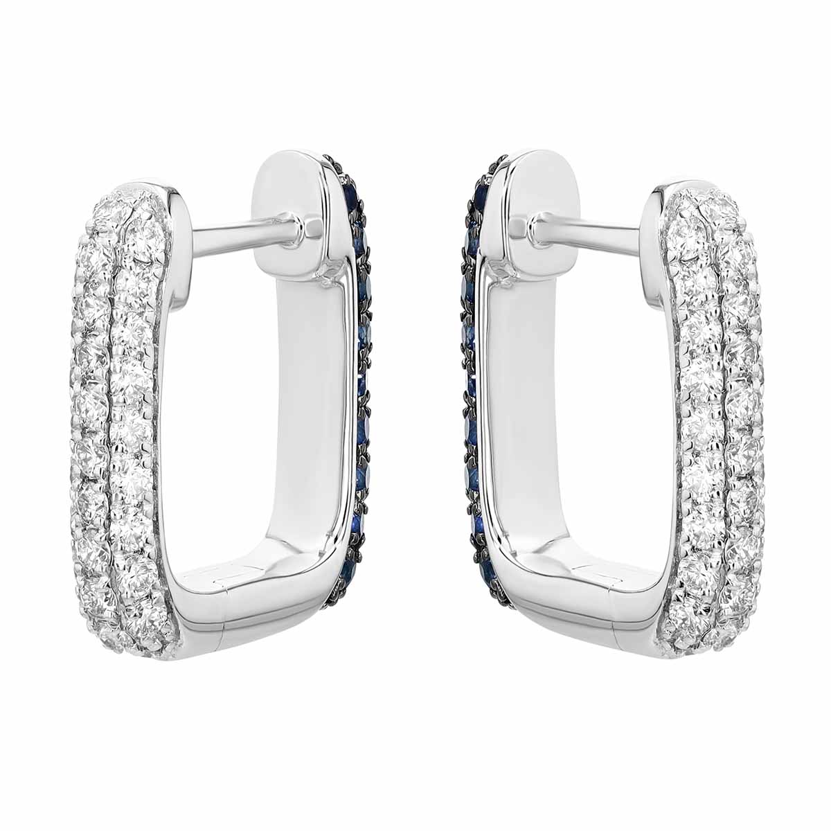 Sapphire & Diamond Pavé Reversible Square Hoop Earrings in White Gold