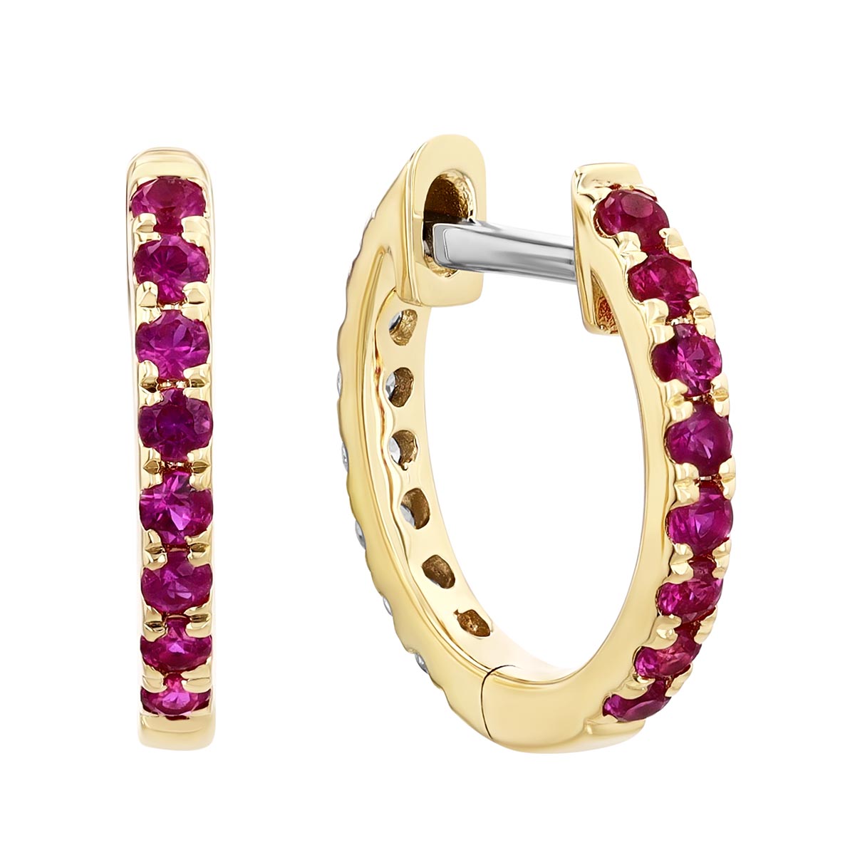 Ruby & Diamond Reversible Hoop Earrings in Yellow Gold