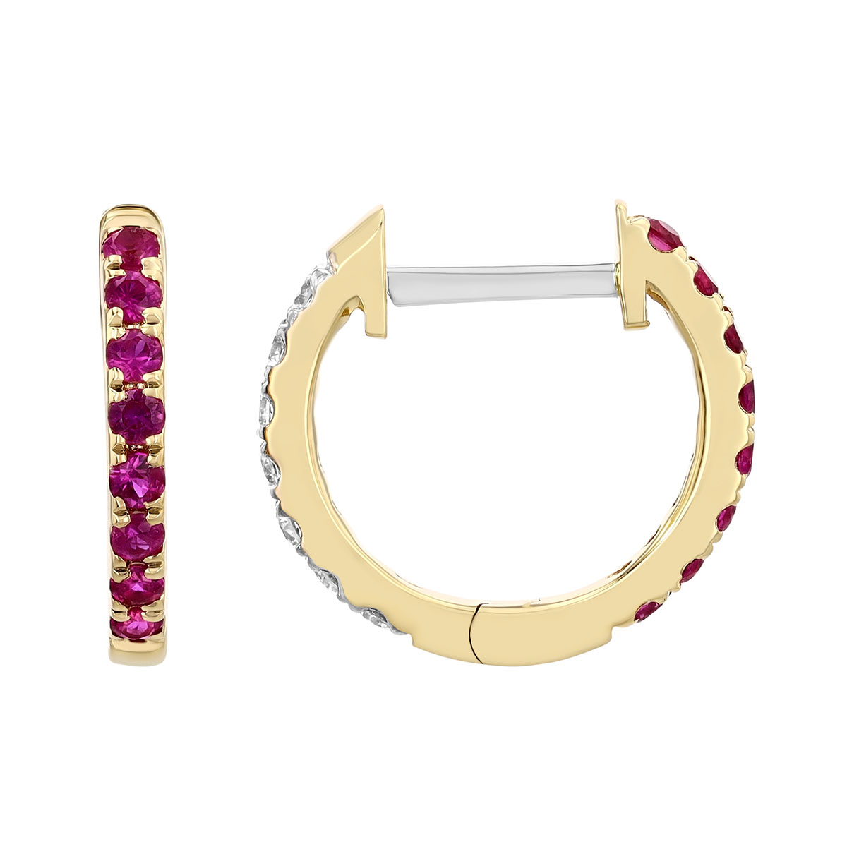 Ruby & Diamond Reversible Hoop Earrings in Yellow Gold
