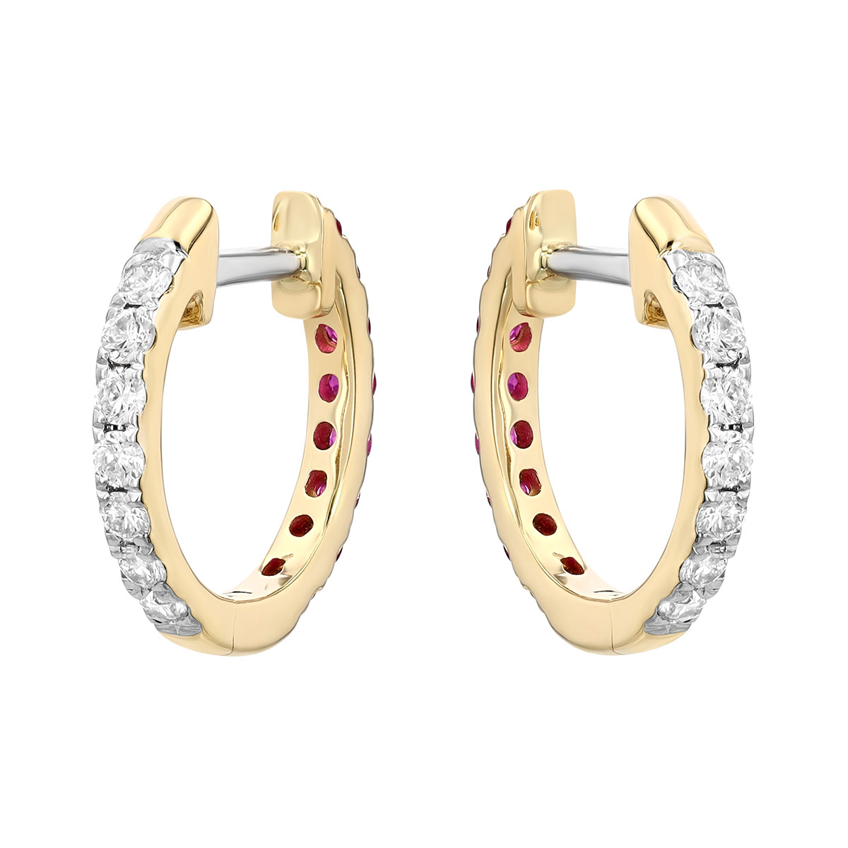 Ruby & Diamond Reversible Hoop Earrings in Yellow Gold