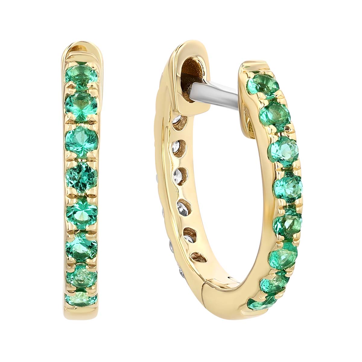 Emerald & Diamond Reversible Hoop Earrings in Yellow Gold