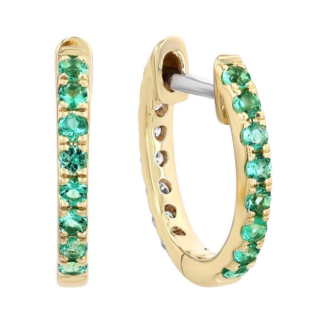 Emerald & Diamond Reversible Hoop Earrings in Yellow Gold