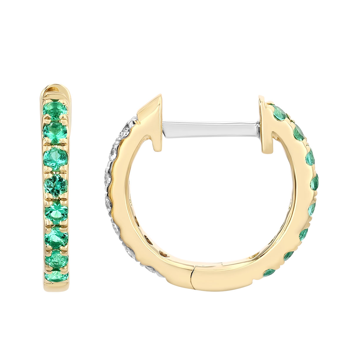 Emerald & Diamond Reversible Hoop Earrings in Yellow Gold