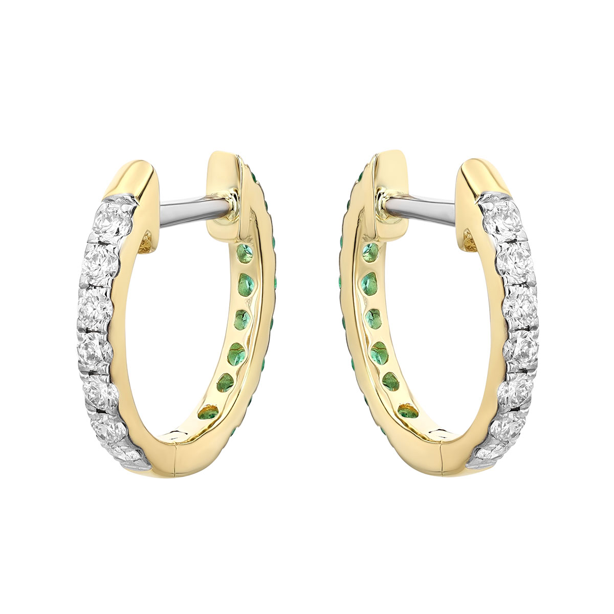Emerald & Diamond Reversible Hoop Earrings in Yellow Gold