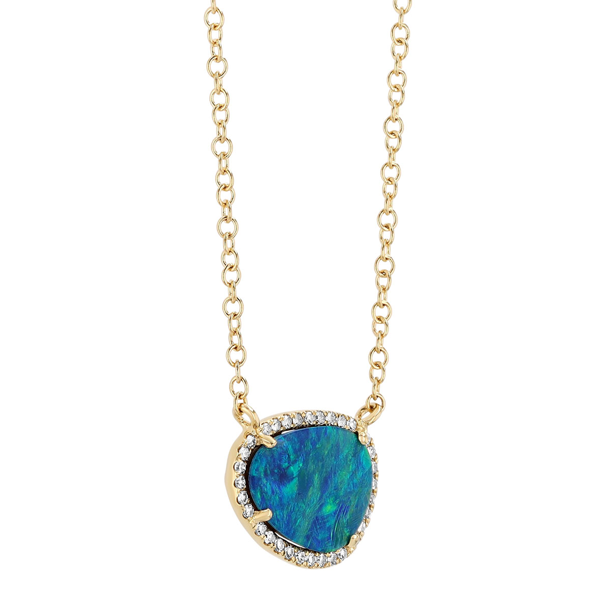 Black Opal & Diamond Halo Pendant in Yellow Gold, 18