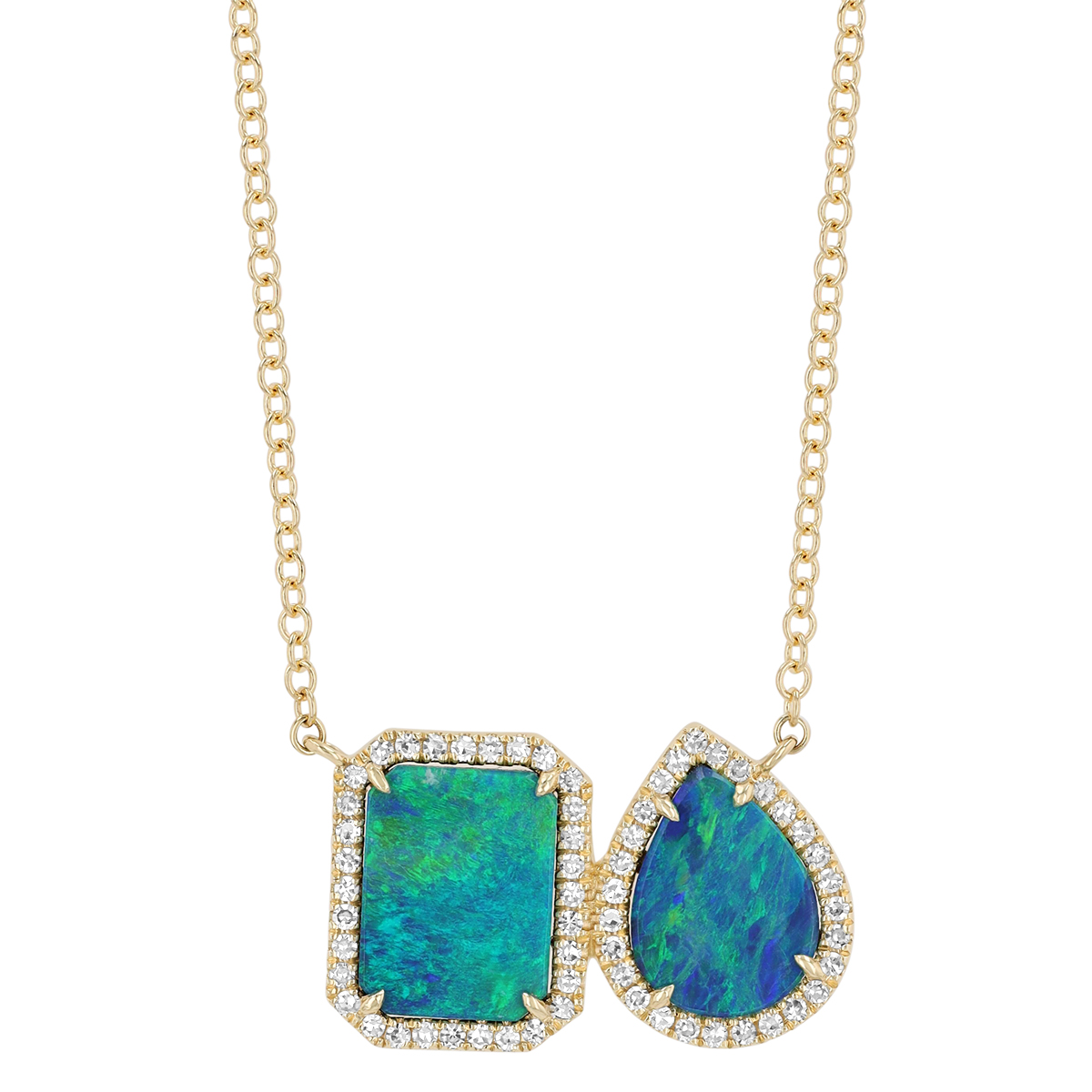 Black Opal & Diamond Halo Duo Ring in Yellow Gold