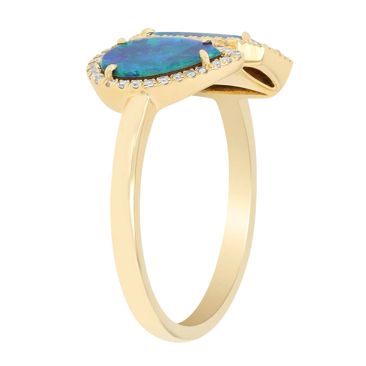 Black Opal & Diamond Halo Duo Ring in Yellow Gold