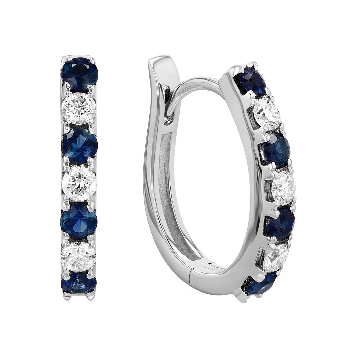 Round Sapphire & Diamond Hoop Earrings in White Gold