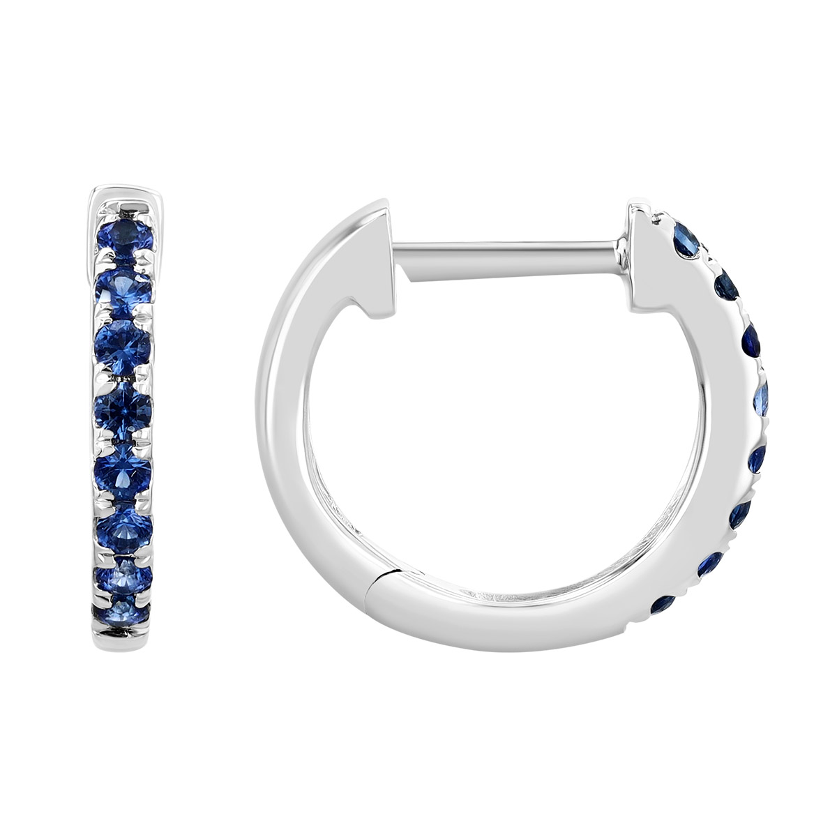 Round Sapphire Huggie Hoop Earrings in White Gold