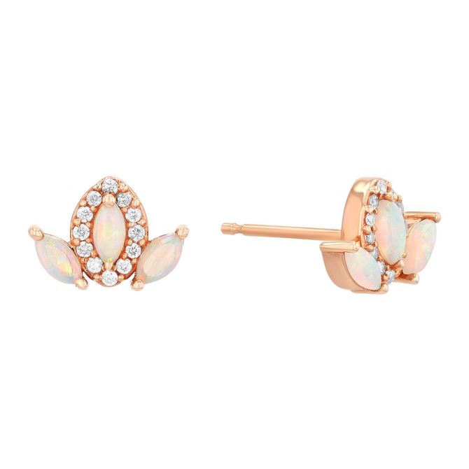 Marquise Opal Trio & Diamond Stud Earrings in Rose Gold
