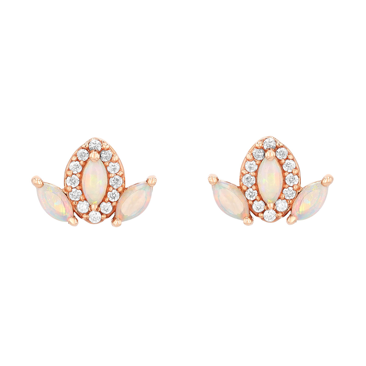 Marquise Opal Trio & Diamond Stud Earrings in Rose Gold