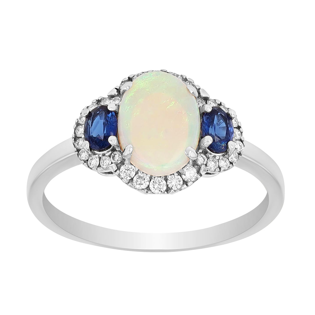 Mixed Gemstone & Diamond Halo Ring in White Gold