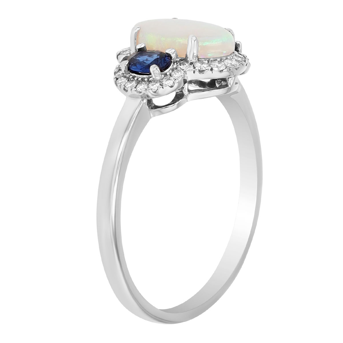 Mixed Gemstone & Diamond Halo Ring in White Gold