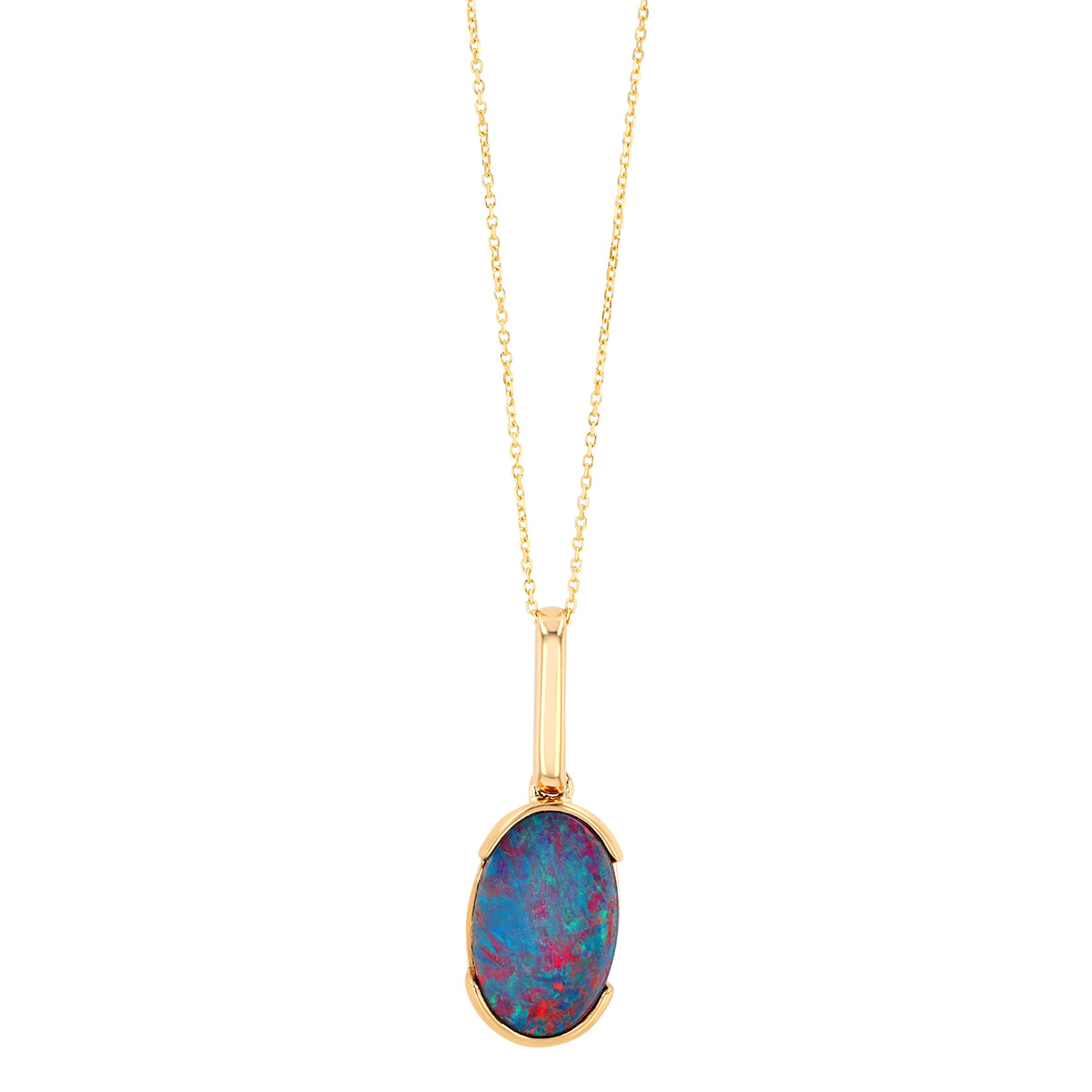 Split Bezel Oval Opal Pendant in Yellow Gold