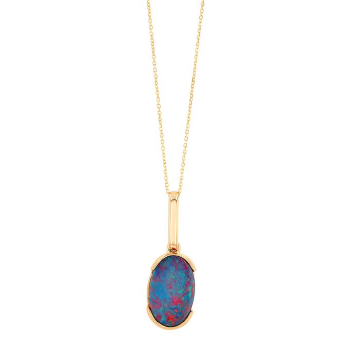 Split Bezel Oval Opal Pendant in Yellow Gold