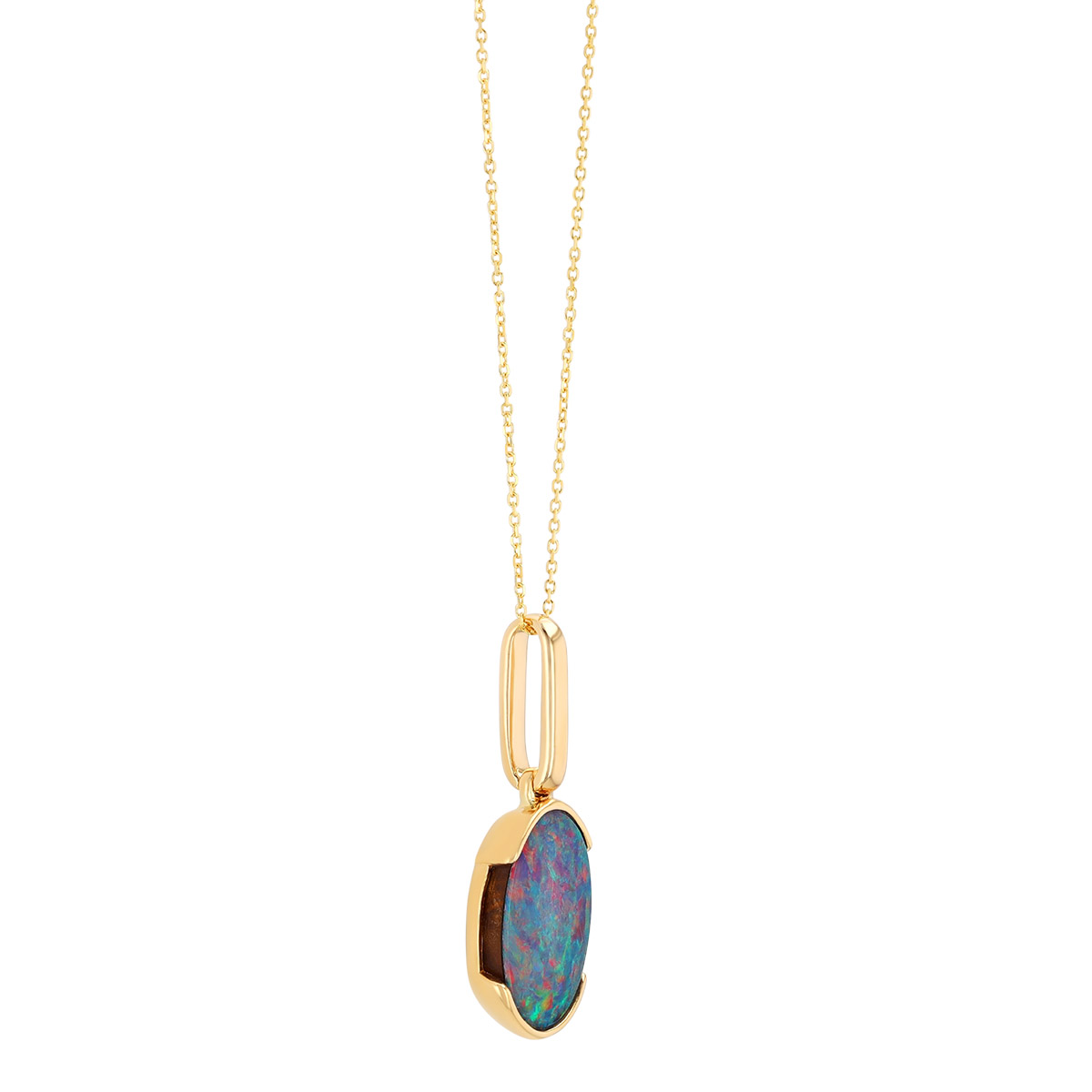 Split Bezel Oval Opal Pendant in Yellow Gold