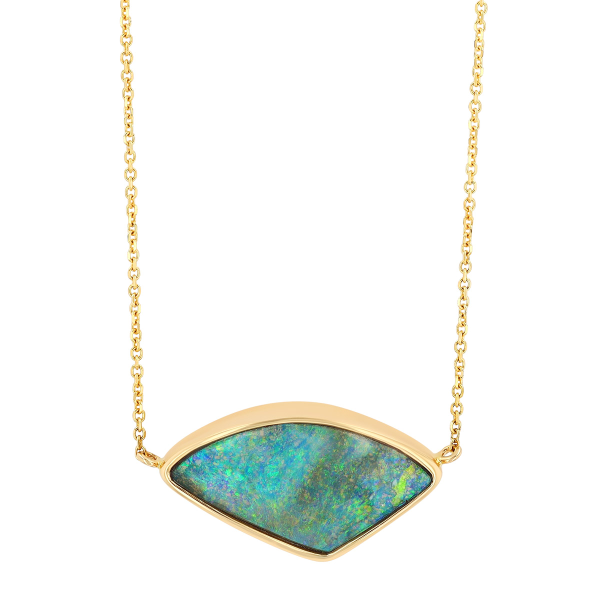 Bezel Set Geometric Boulder Opal Pendant in Yellow Gold