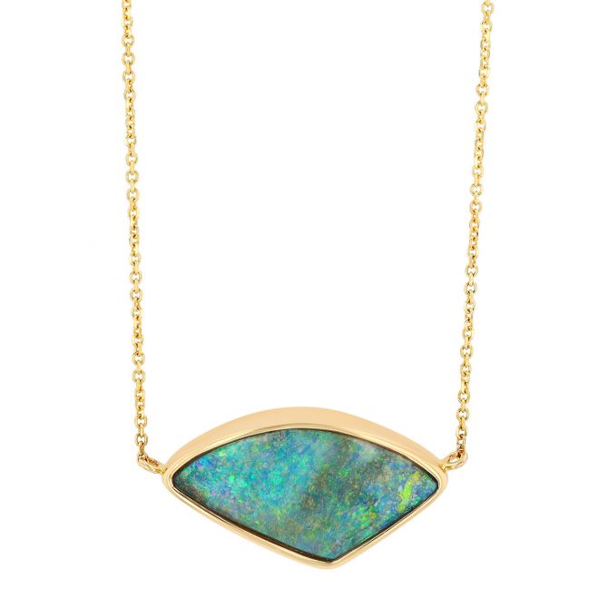 Bezel Set Geometric Boulder Opal Pendant in Yellow Gold