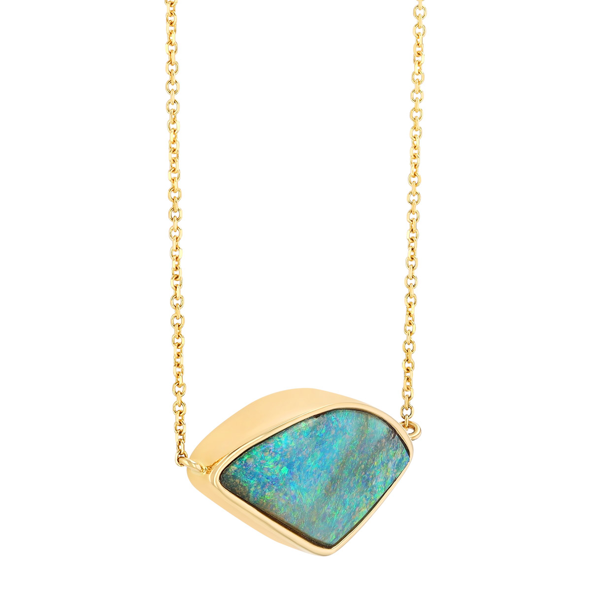 Bezel Set Geometric Boulder Opal Pendant in Yellow Gold