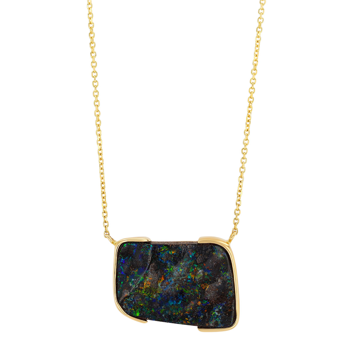 Split Bezel Geometric Boulder Opal Pendant in Yellow Gold