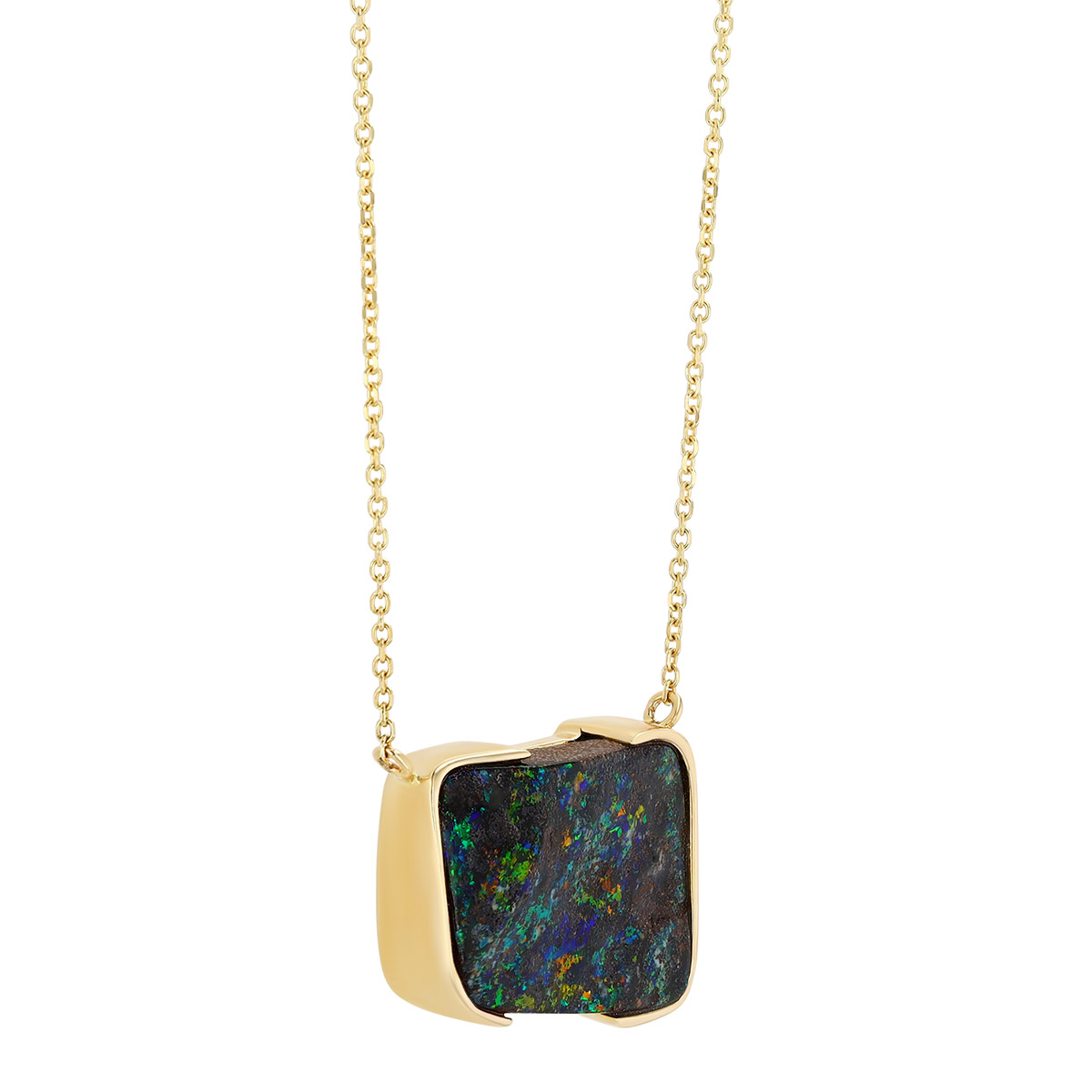 Split Bezel Geometric Boulder Opal Pendant in Yellow Gold