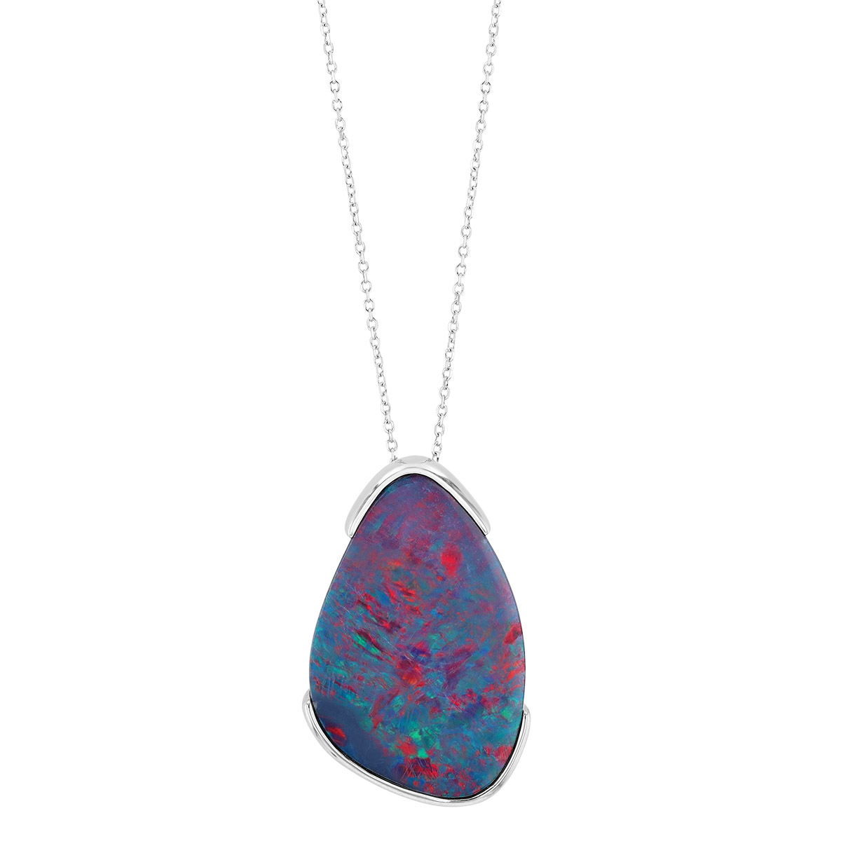 Split Bezel Opal Pendant in White Gold