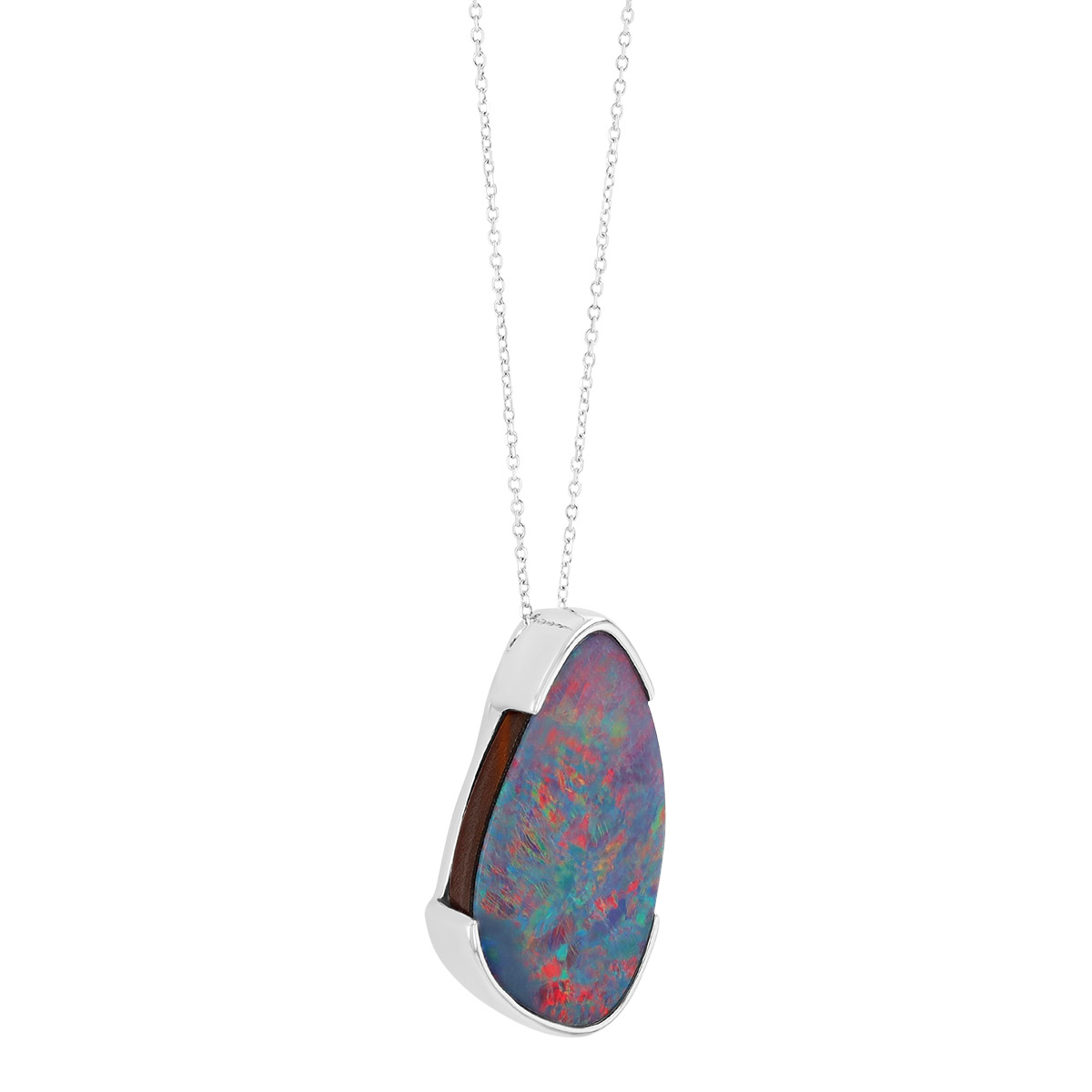 Split Bezel Opal Pendant in White Gold