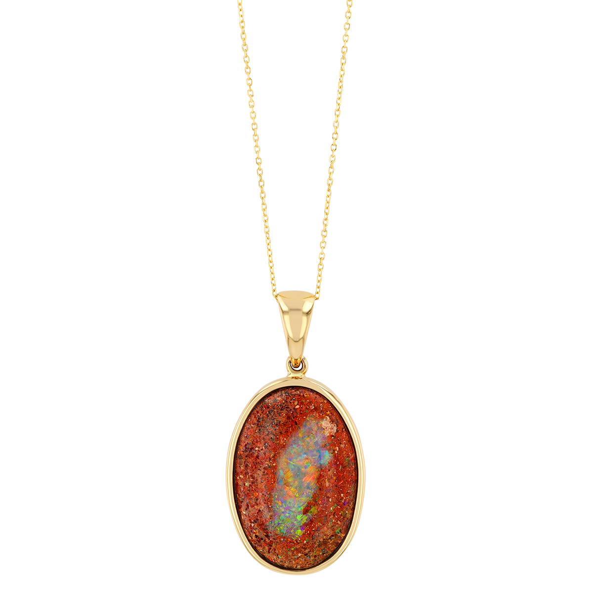 Bezel Set Oval Opal Pendant in Yellow Gold