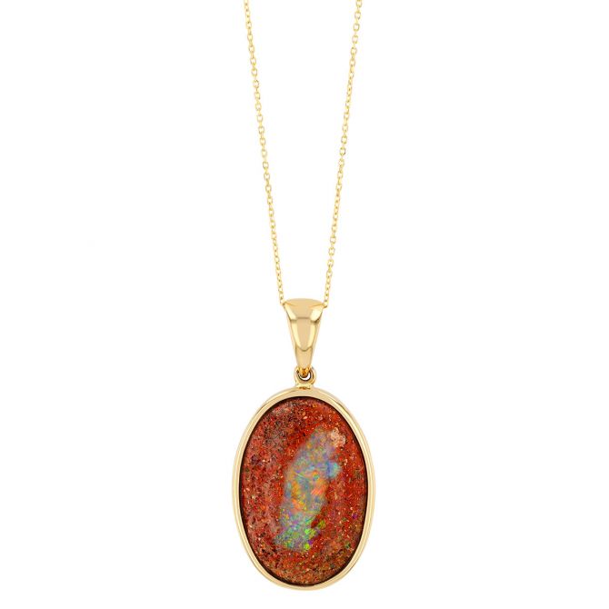 Bezel Set Oval Opal Pendant in Yellow Gold
