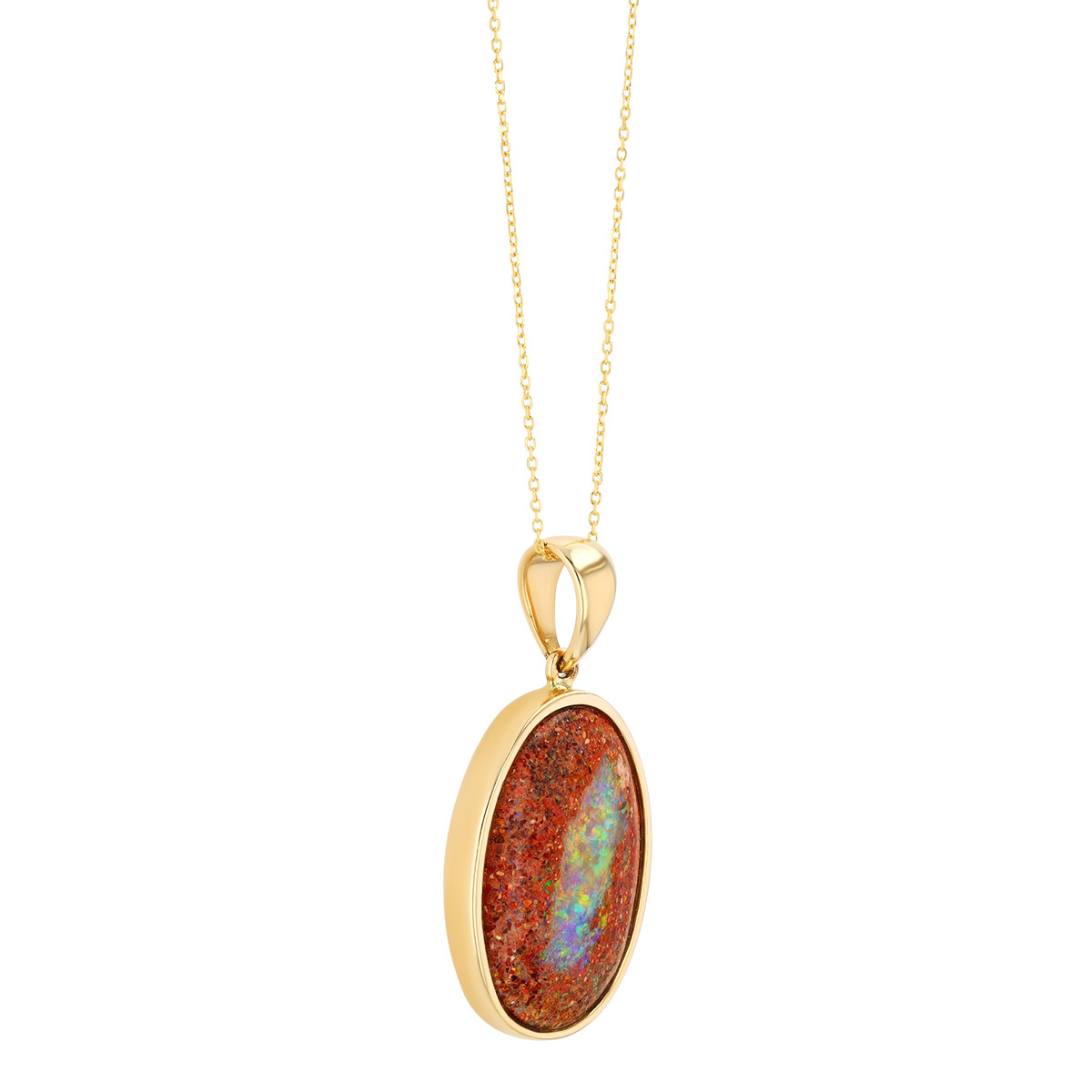 Bezel Set Oval Opal Pendant in Yellow Gold