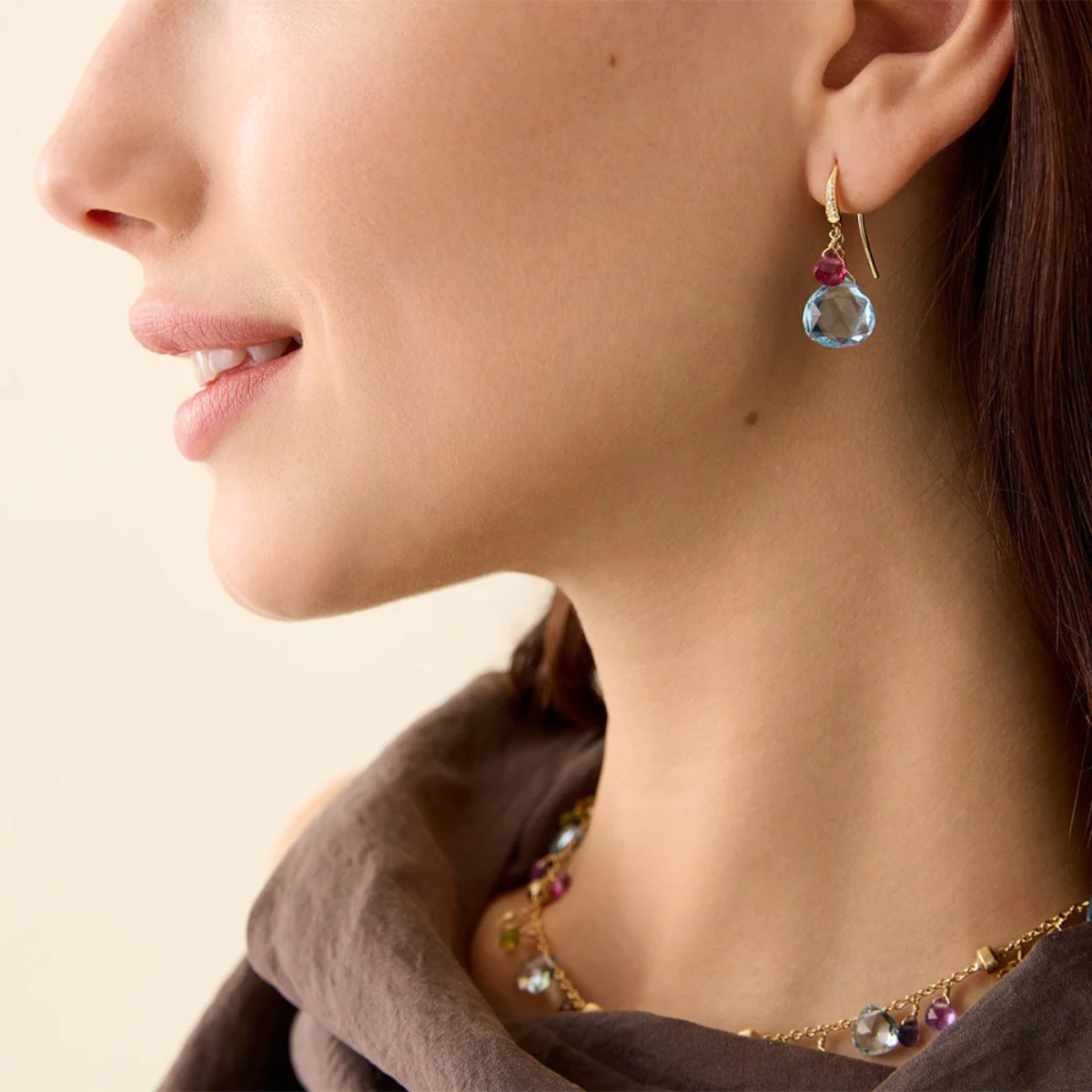 Marco Bicego Paradise Mixed Gemstone & Diamond Dangle Earrings in Yellow Gold