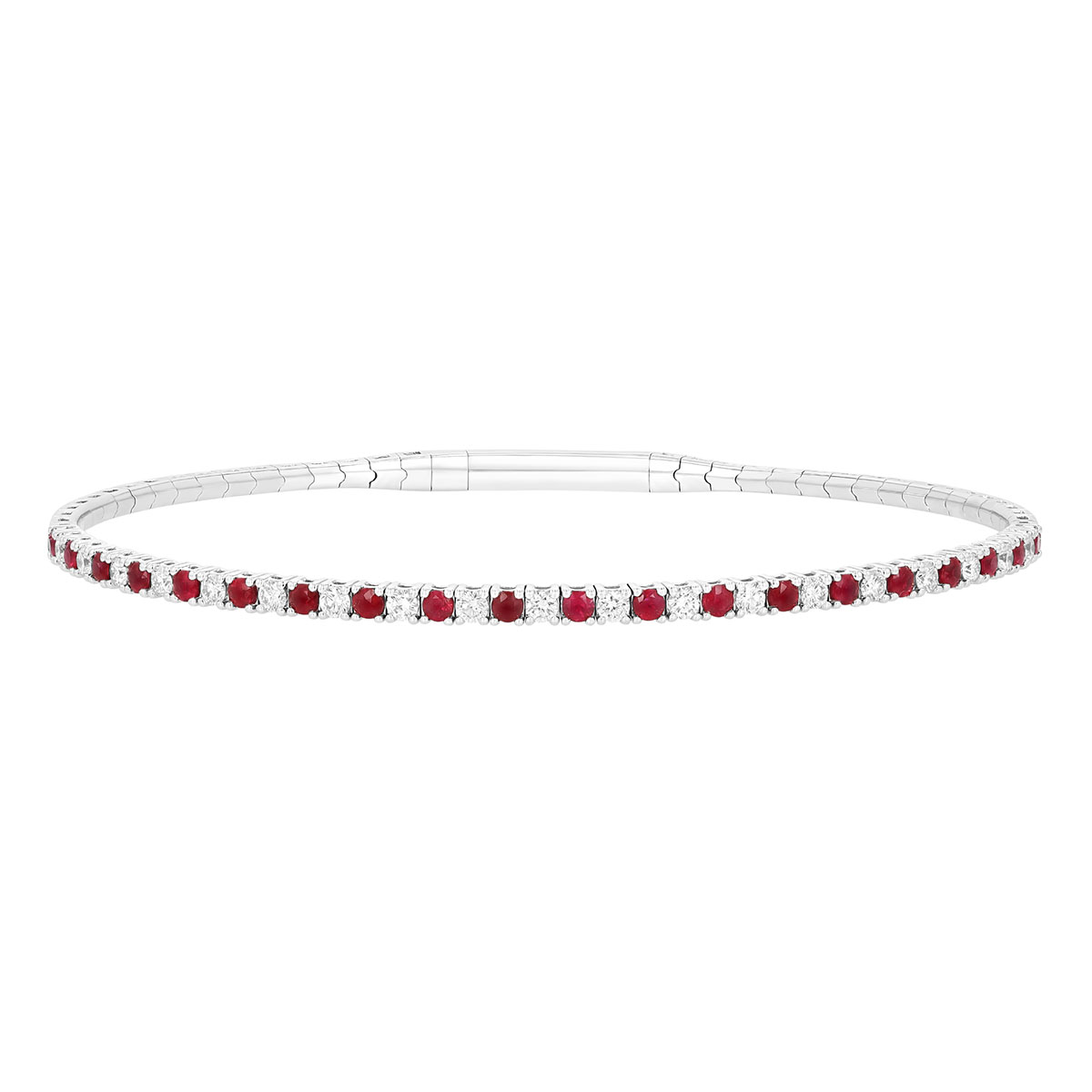 Round Ruby & Diamond Flex Tennis Bracelet in White Gold, 6.5