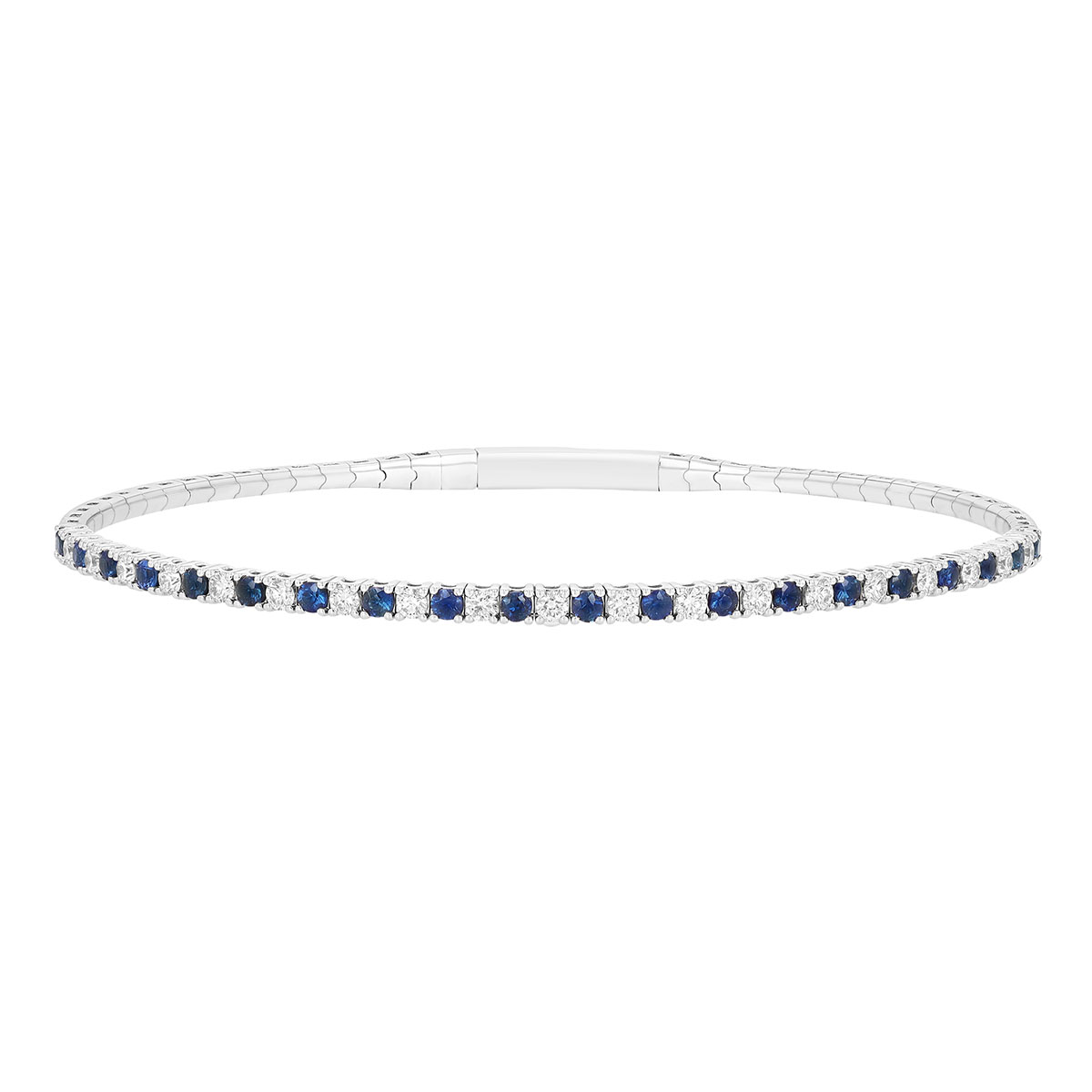 Round Sapphire & Diamond Flex Tennis Bracelet in White Gold, 6.5