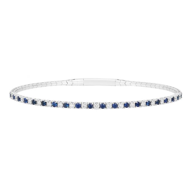Round Sapphire & Diamond Flex Tennis Bracelet in White Gold, 6.5"