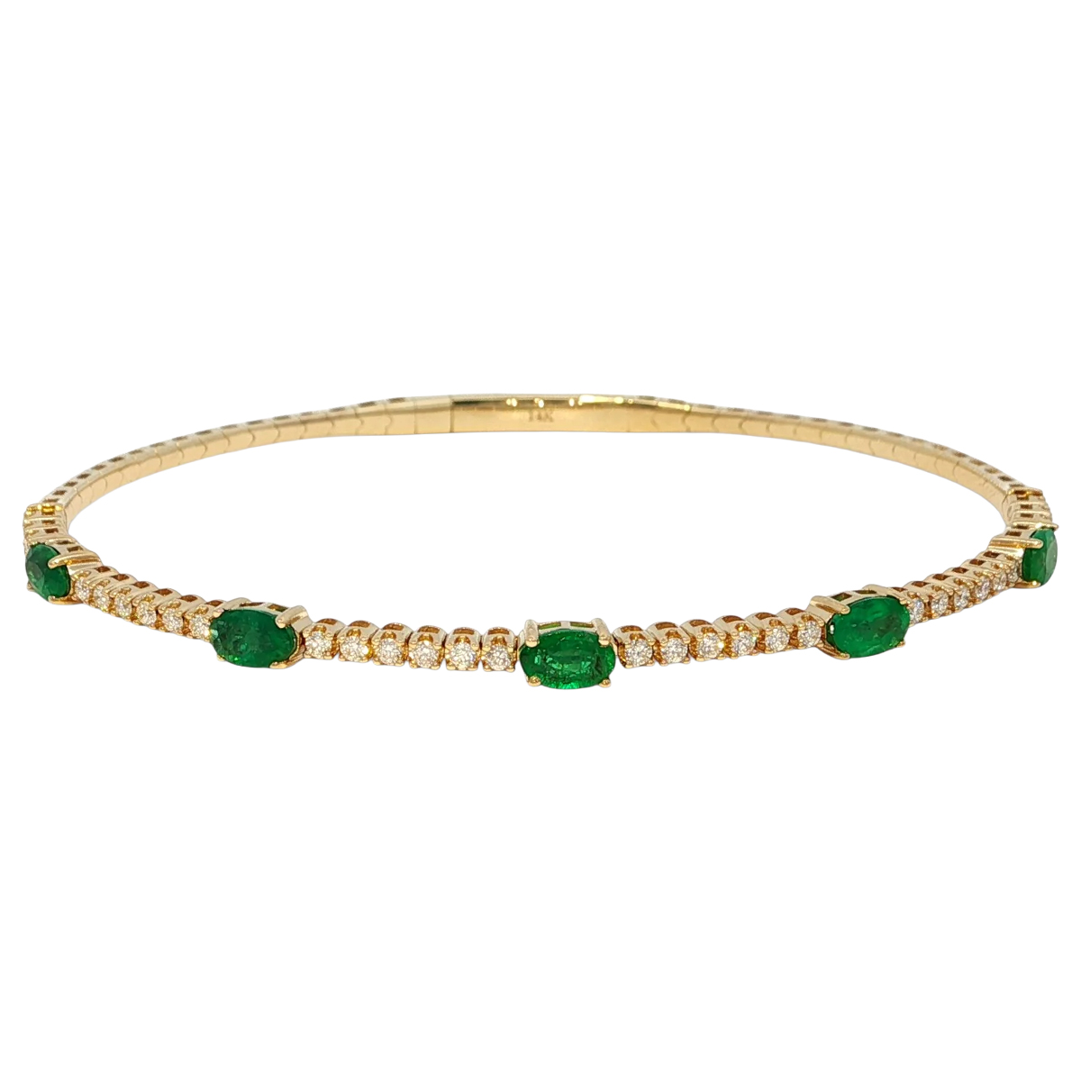 Oval Emerald & Station & Round Diamond Bracelet in Yellow Gold, 6.5