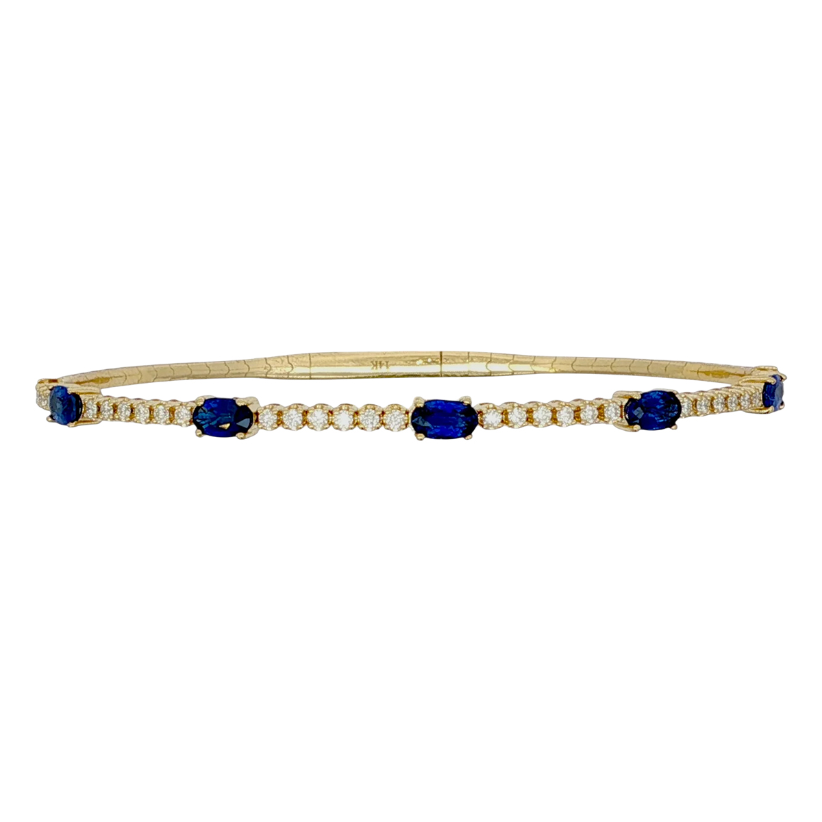 Oval Sapphire & Station & Round Diamond Bracelet in Yellow Gold, 6.5