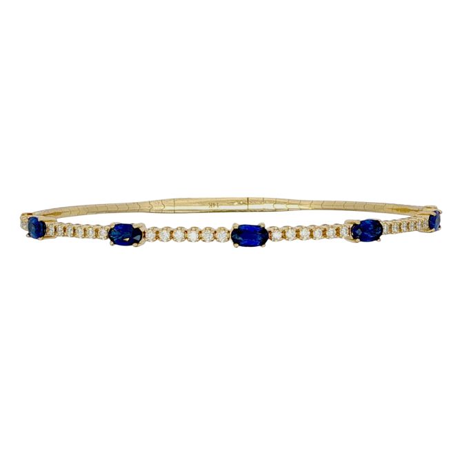 Oval Sapphire & Station & Round Diamond Bracelet in Yellow Gold, 6.5"