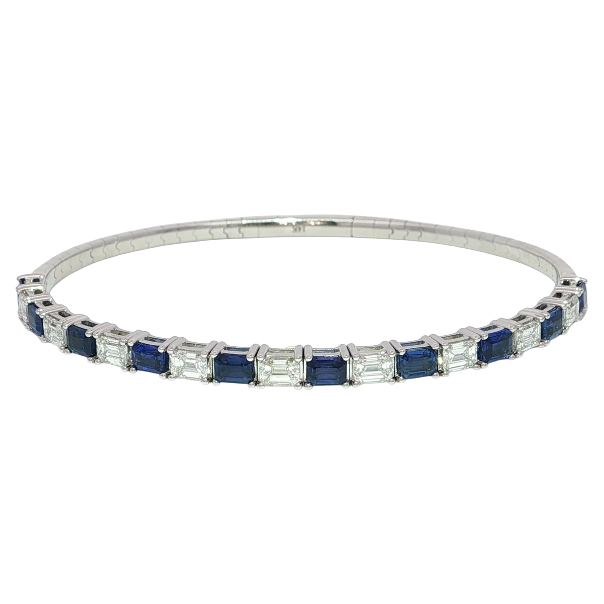 Emerald Cut Sapphire & Diamond Bracelet in White Gold, 6.75
