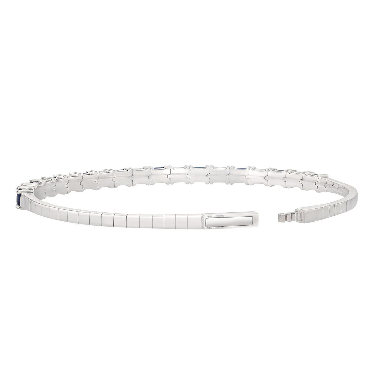 Emerald Cut Sapphire & Diamond Bracelet in White Gold, 6.75