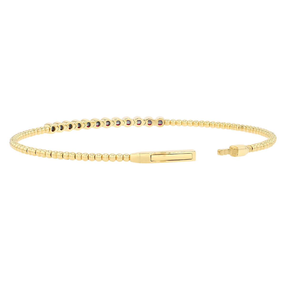 Bezel Set Round Ruby Beaded Bracelet in Yellow Gold, 6.75