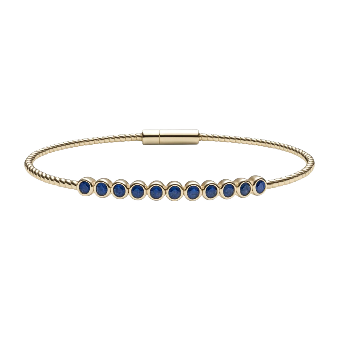 Bezel Set Round Sapphire Twisted Bracelet in Yellow Gold, 6.75