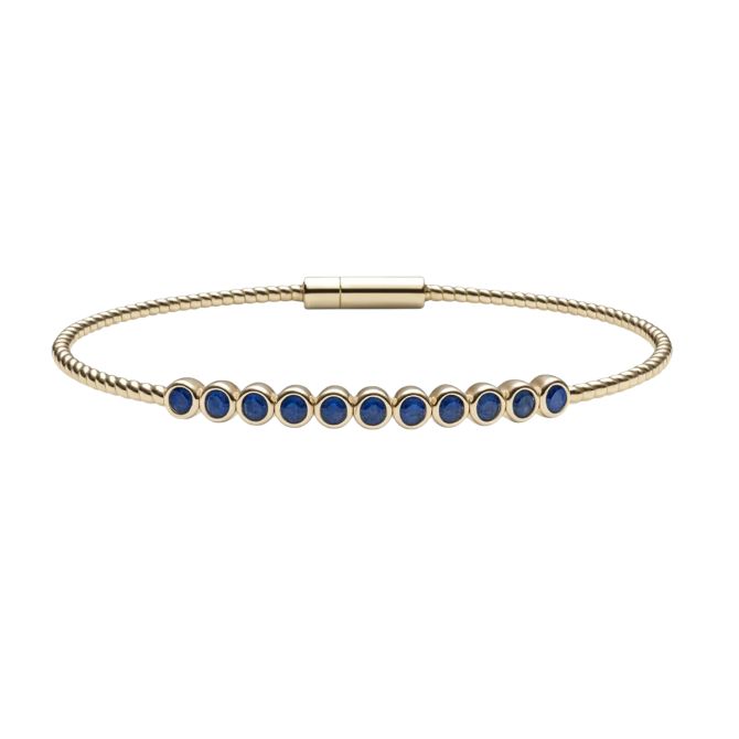 Bezel Set Round Sapphire Twisted Bracelet in Yellow Gold, 6.75"